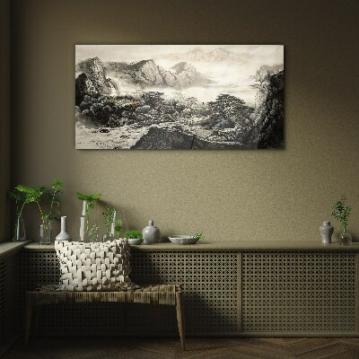 Glasbild Nebliges Bergtal