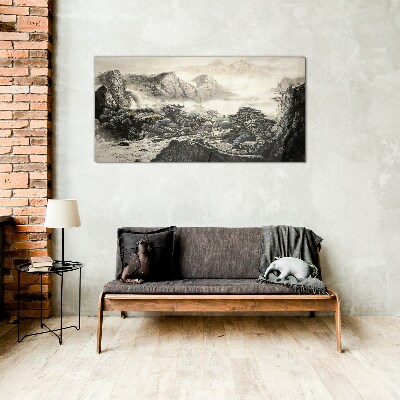 Glasbild Nebliges Bergtal