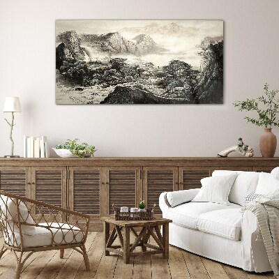 Glasbild Nebliges Bergtal