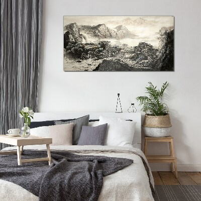 Glasbild Nebliges Bergtal