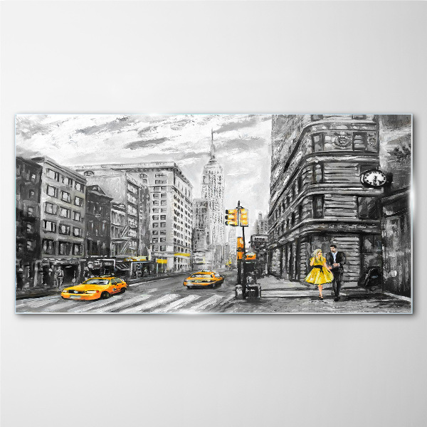 Foto auf glas New Yorker Straße in gelben Taxis