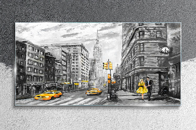 Foto auf glas New Yorker Straße in gelben Taxis