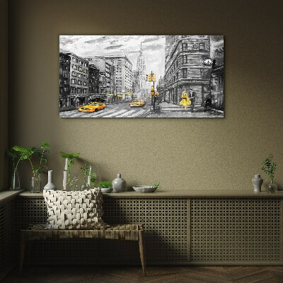 Foto auf glas New Yorker Straße in gelben Taxis
