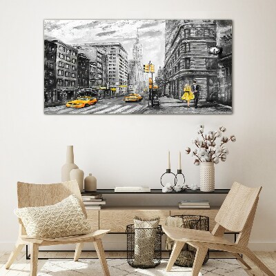 Foto auf glas New Yorker Straße in gelben Taxis