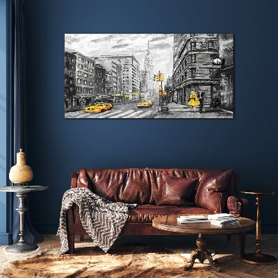 Foto auf glas New Yorker Straße in gelben Taxis