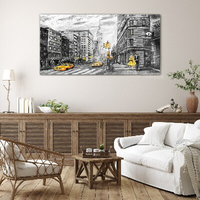 Foto auf glas New Yorker Straße in gelben Taxis