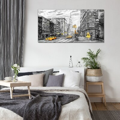Foto auf glas New Yorker Straße in gelben Taxis