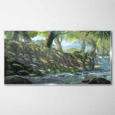 Glasbild Grüne Ecke mit Wasserfall