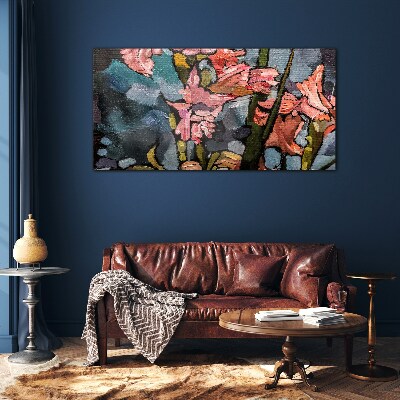 Glasbild Blumenlandschaft in Rosatönen