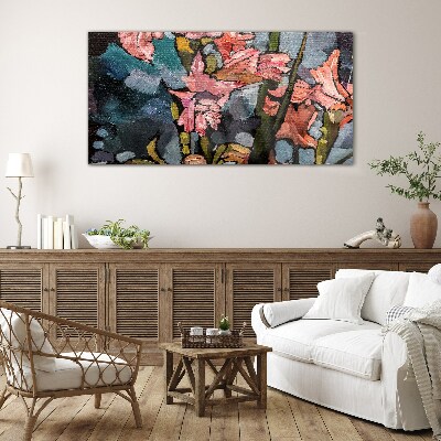 Glasbild Blumenlandschaft in Rosatönen