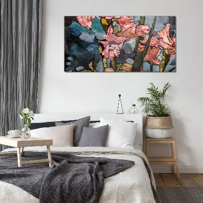 Glasbild Blumenlandschaft in Rosatönen