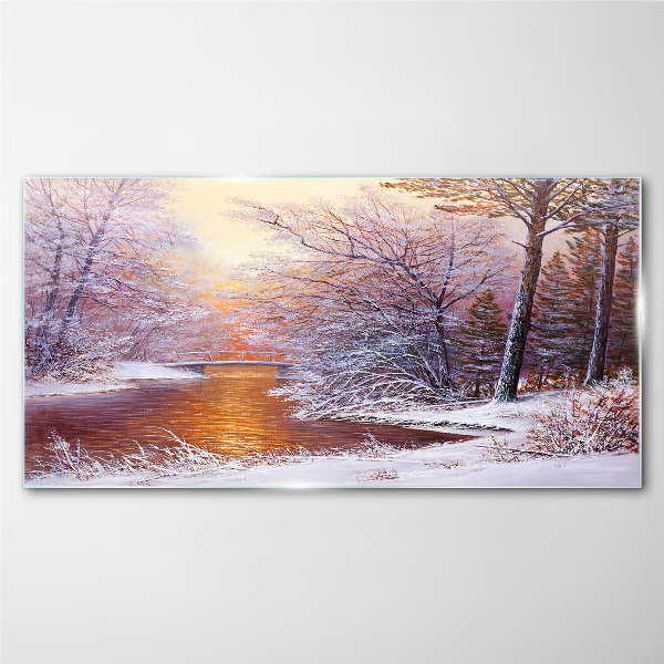Glasbild Winterlandschaft mit einem Fluss