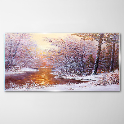 Glasbild Winterlandschaft mit einem Fluss