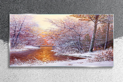 Glasbild Winterlandschaft mit einem Fluss