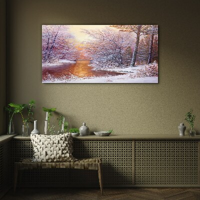 Glasbild Winterlandschaft mit einem Fluss