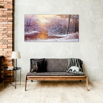 Glasbild Winterlandschaft mit einem Fluss
