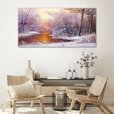Glasbild Winterlandschaft mit einem Fluss