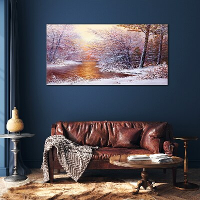Glasbild Winterlandschaft mit einem Fluss