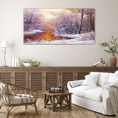 Glasbild Winterlandschaft mit einem Fluss