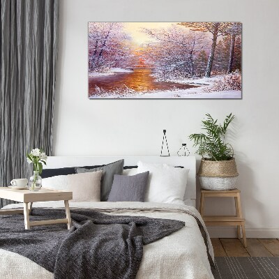 Glasbild Winterlandschaft mit einem Fluss