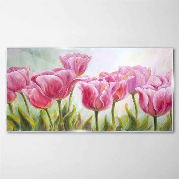 Glas bild Rosa Tulpen im Frühlingsglanz