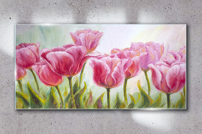Glas bild Rosa Tulpen im Frühlingsglanz