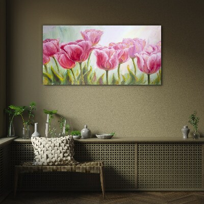 Glas bild Rosa Tulpen im Frühlingsglanz