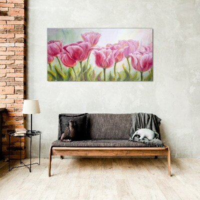 Glas bild Rosa Tulpen im Frühlingsglanz