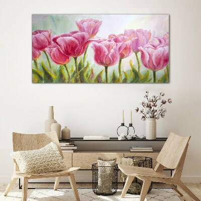 Glas bild Rosa Tulpen im Frühlingsglanz