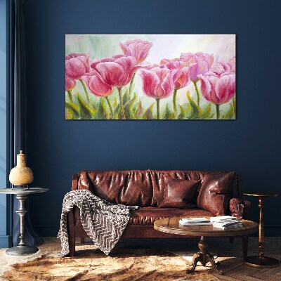 Glas bild Rosa Tulpen im Frühlingsglanz