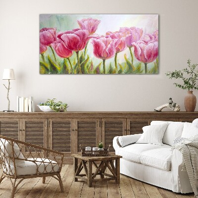 Glas bild Rosa Tulpen im Frühlingsglanz