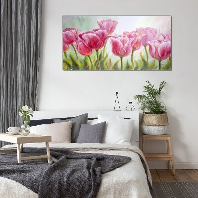Glas bild Rosa Tulpen im Frühlingsglanz