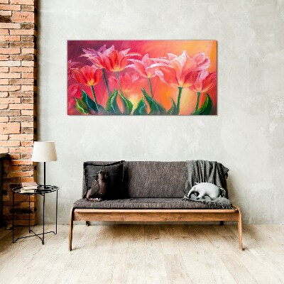 Glasbild Tulpen in Rosatönen