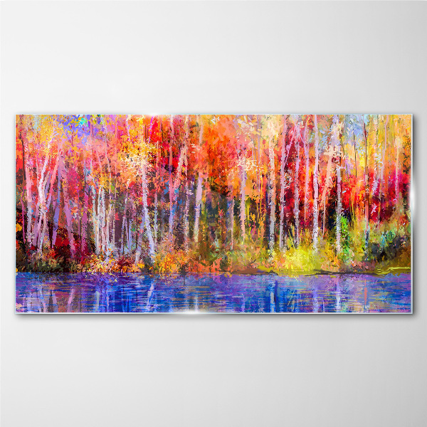 Glasbild Herbstfarben am See