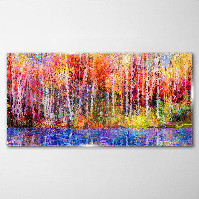 Glasbild Herbstfarben am See