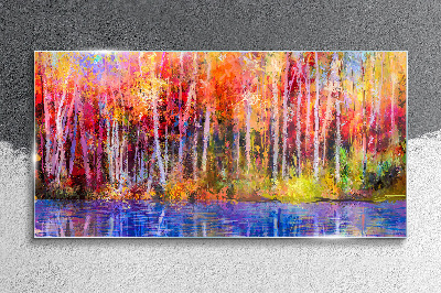 Glasbild Herbstfarben am See