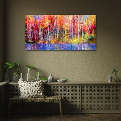 Glasbild Herbstfarben am See