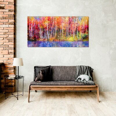 Glasbild Herbstfarben am See