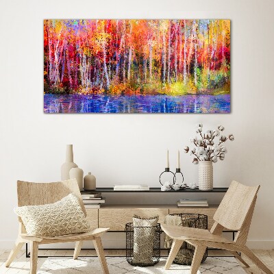 Glasbild Herbstfarben am See