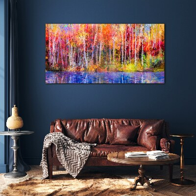 Glasbild Herbstfarben am See