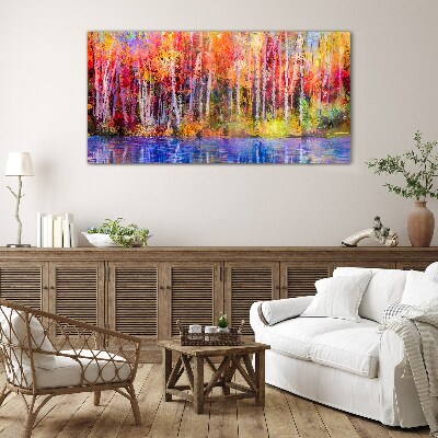 Glasbild Herbstfarben am See