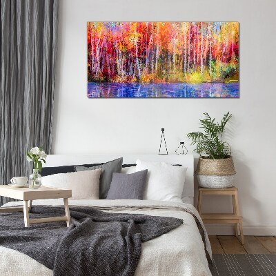 Glasbild Herbstfarben am See