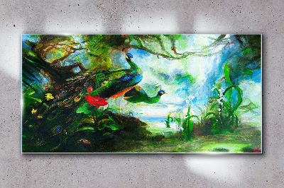 Glasbild Die geheimnisvolle Welt der Pfauenvögel