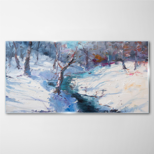 Glasbild Winterlandschaft mit einem Fluss