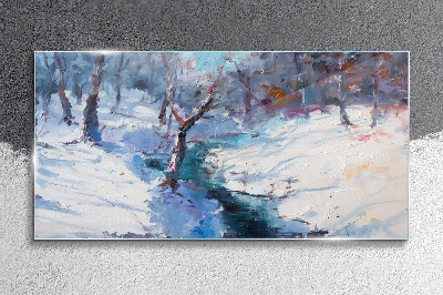 Glasbild Winterlandschaft mit einem Fluss