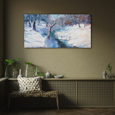 Glasbild Winterlandschaft mit einem Fluss