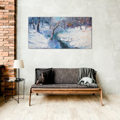Glasbild Winterlandschaft mit einem Fluss