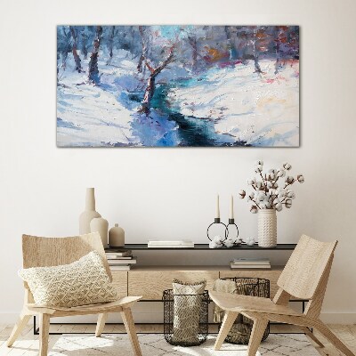 Glasbild Winterlandschaft mit einem Fluss