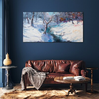 Glasbild Winterlandschaft mit einem Fluss