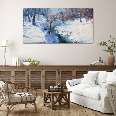 Glasbild Winterlandschaft mit einem Fluss